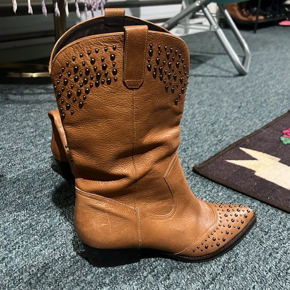 BOTKIER Women's Tammy Studded Western Boots 9.5 cognac tan line dance shoes - Picture 11 of 15